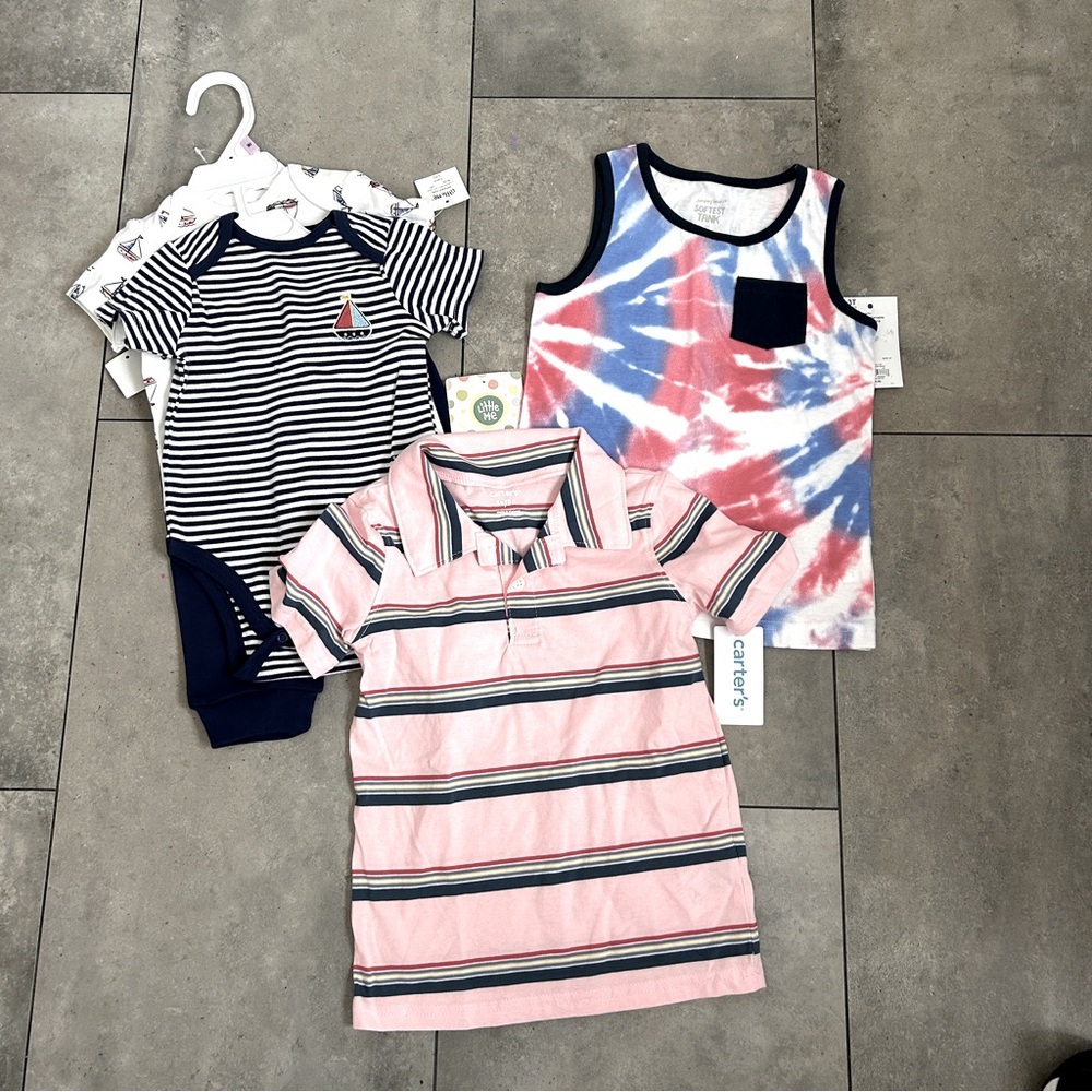 NEW bundle of baby boy toddler clothing boats tie dye red white blue 9m-3T